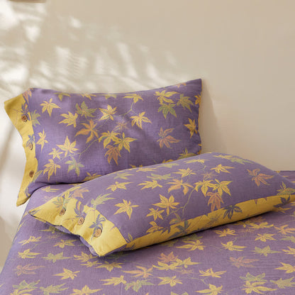Couverture réversible en coton jacquard double épaisseur, teint en fil, avec motif feuille d'érable