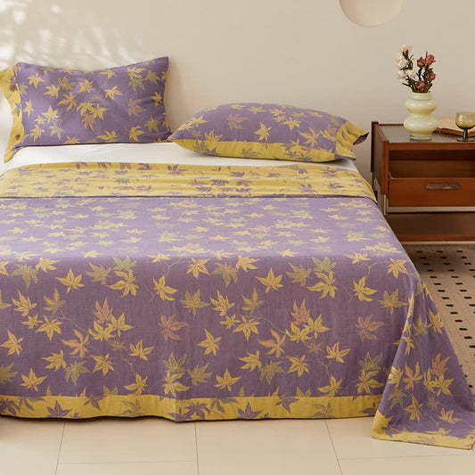 Couverture réversible en coton jacquard double épaisseur, teint en fil, avec motif feuille d'érable