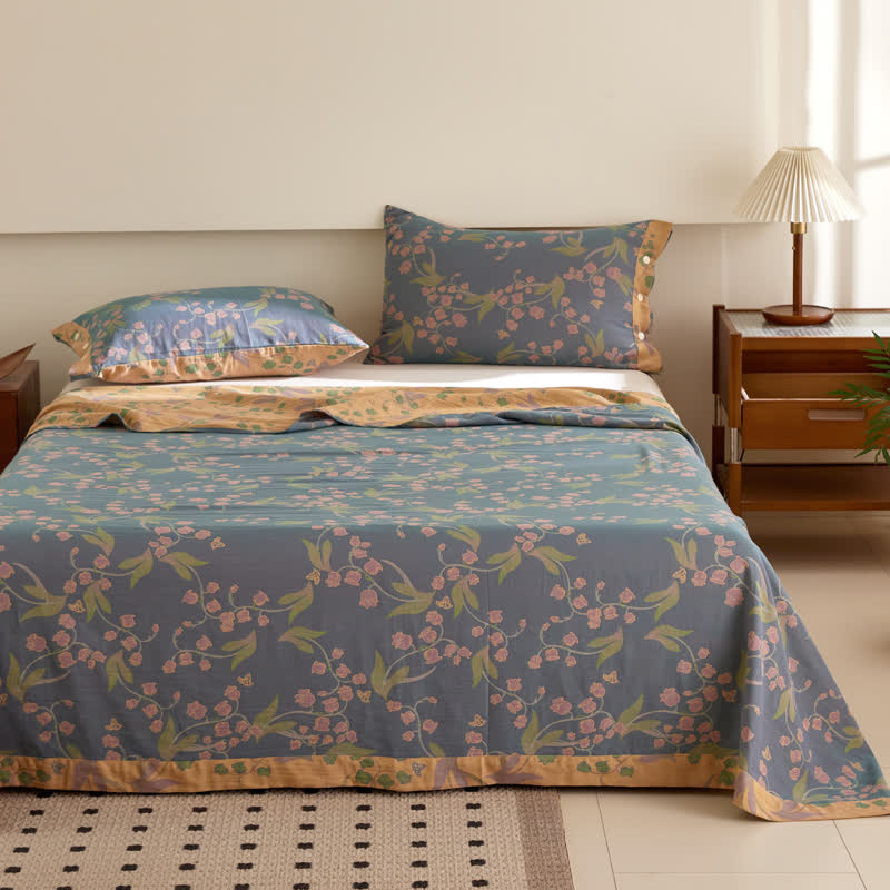 Couette réversible Campanula en coton jacquard double épaisseur teint en fil