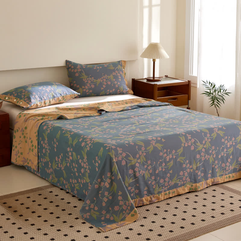 Couette réversible Campanula en coton jacquard double épaisseur teint en fil