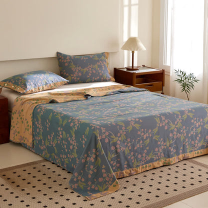 Couette réversible Campanula en coton jacquard double épaisseur teint en fil