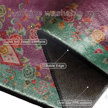 Tapis antidérapant doux et lavable au motif rose vintage