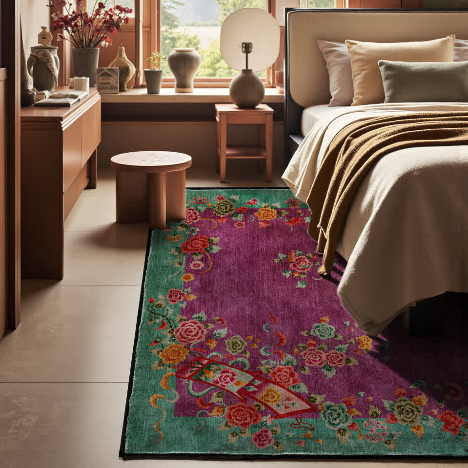 Tapis antidérapant doux et lavable au motif rose vintage