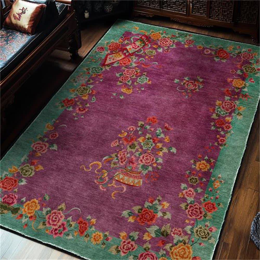 Tapis antidérapant doux et lavable au motif rose vintage