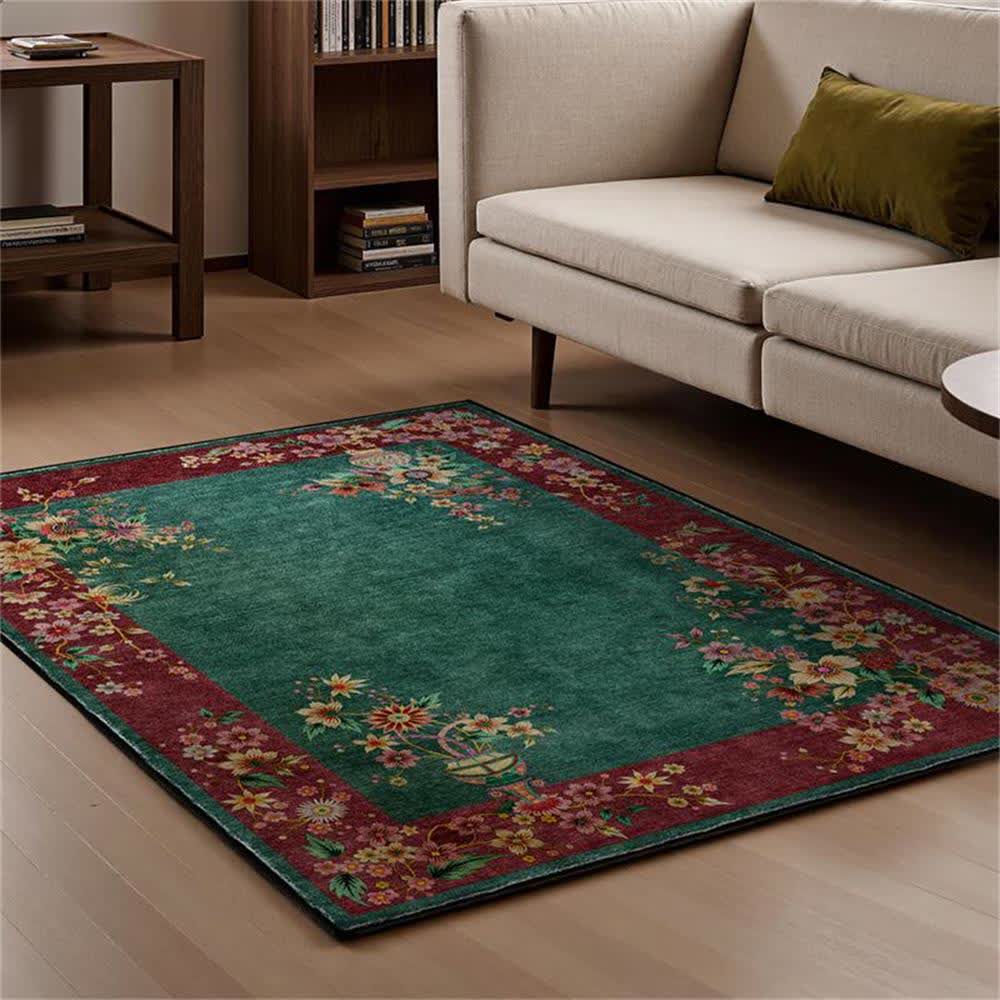 Tapis antidérapant, élégant, doux et lavable avec motif floral