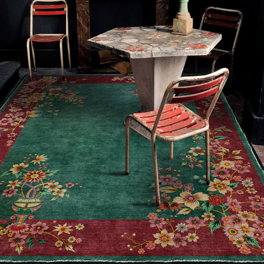 Tapis antidérapant, élégant, doux et lavable avec motif floral