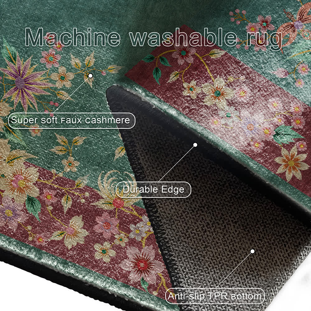 Tapis antidérapant, élégant, doux et lavable avec motif floral