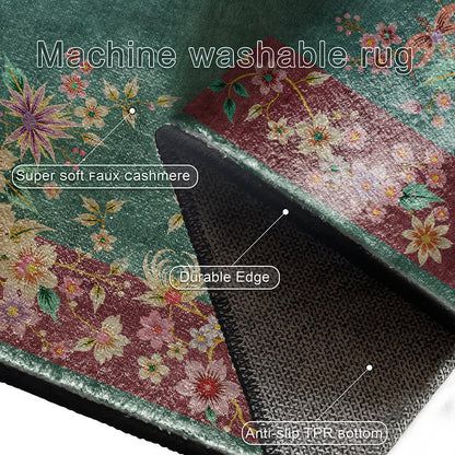 Tapis antidérapant, élégant, doux et lavable avec motif floral