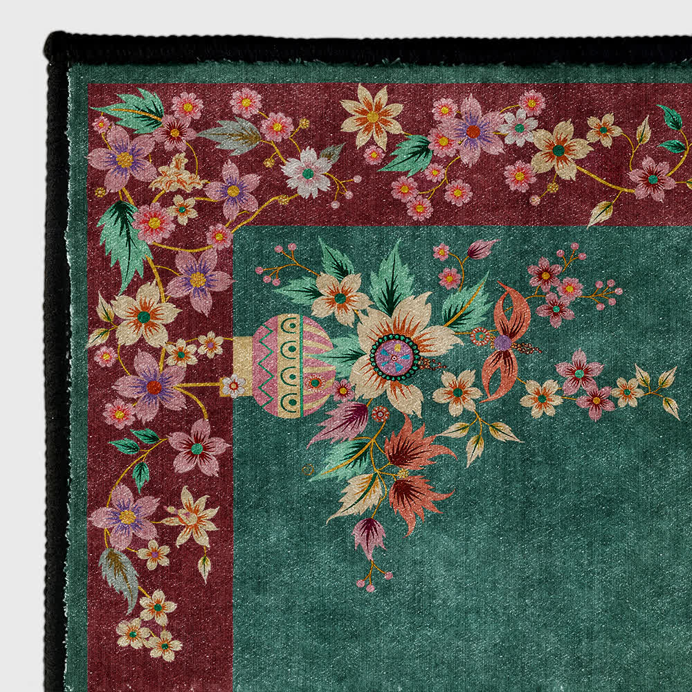 Tapis antidérapant, élégant, doux et lavable avec motif floral