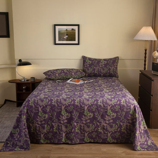 Couvre-lit double fil en coton style jacquard vintage avec fleurs et feuilles