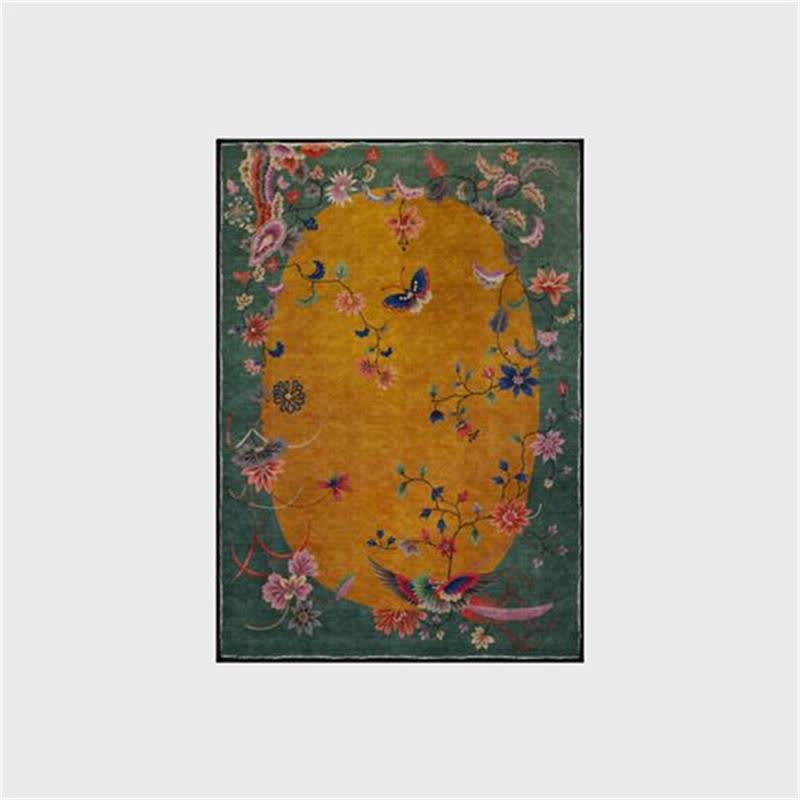 Tapis antidérapant et pliable avec motif de fleurs et d'oiseaux