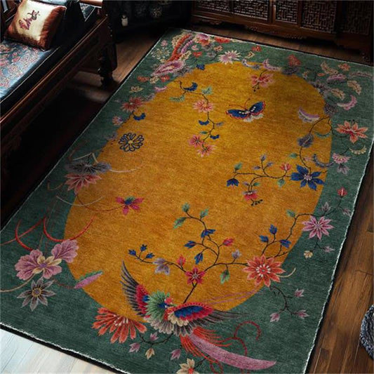 Tapis antidérapant et pliable avec motif de fleurs et d'oiseaux