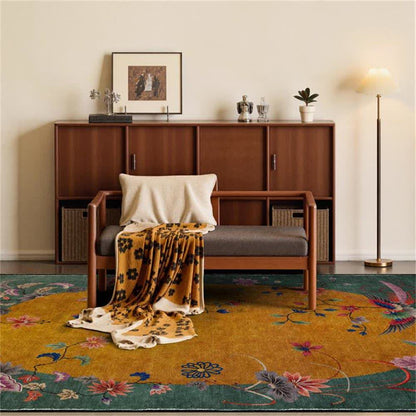 Tapis antidérapant et pliable avec motif de fleurs et d'oiseaux