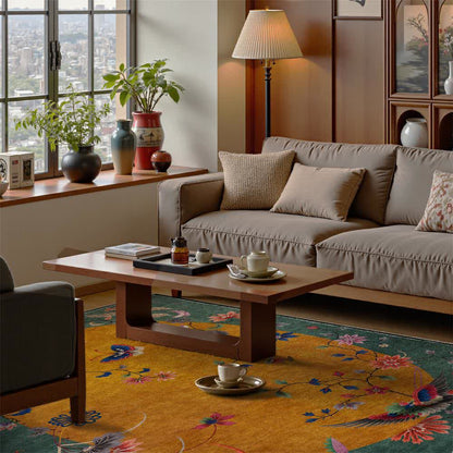 Tapis antidérapant et pliable avec motif de fleurs et d'oiseaux