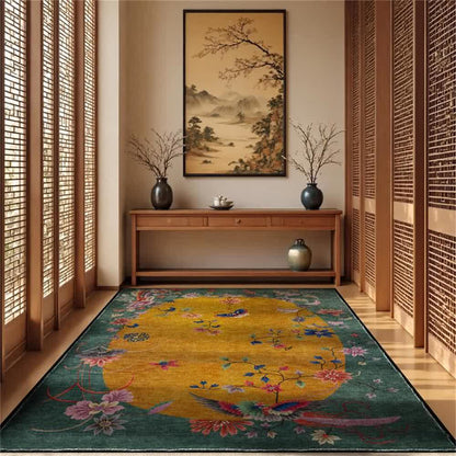 Tapis antidérapant et pliable avec motif de fleurs et d'oiseaux