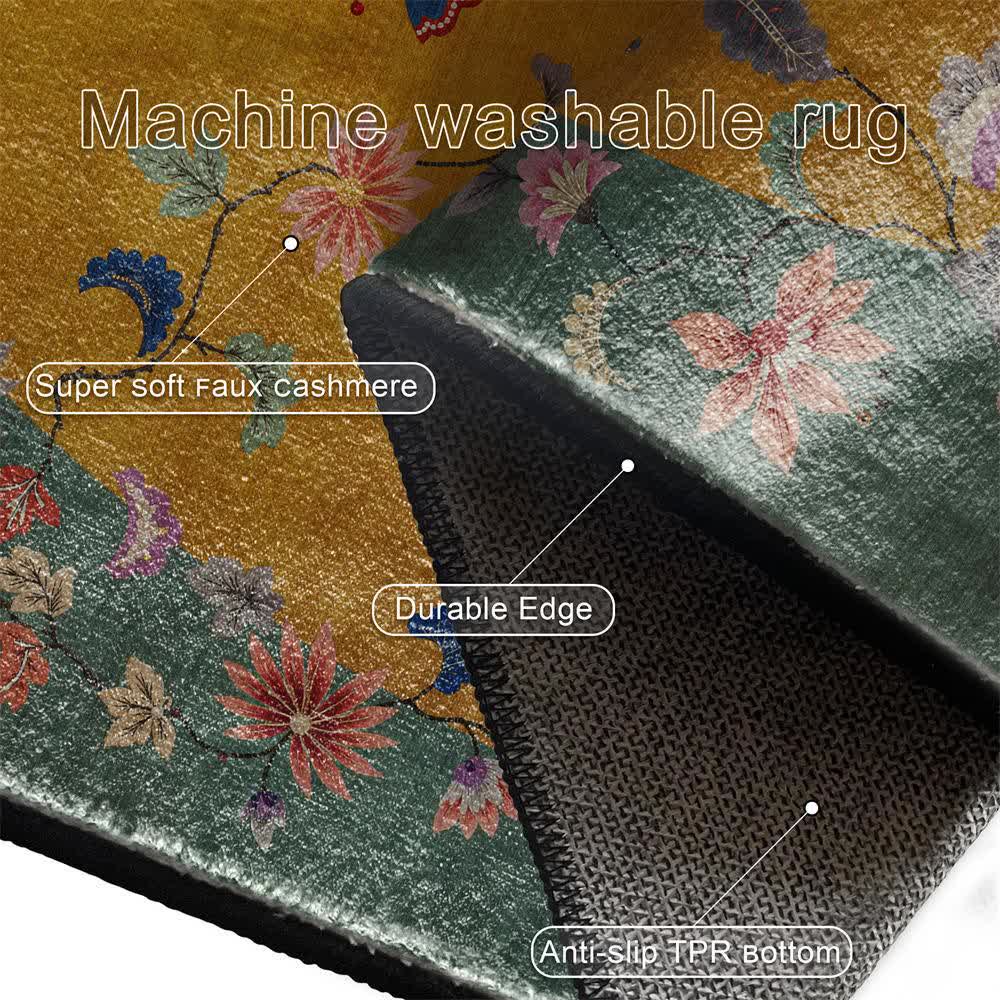 Tapis antidérapant et pliable avec motif de fleurs et d'oiseaux
