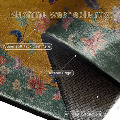 Tapis antidérapant et pliable avec motif de fleurs et d'oiseaux