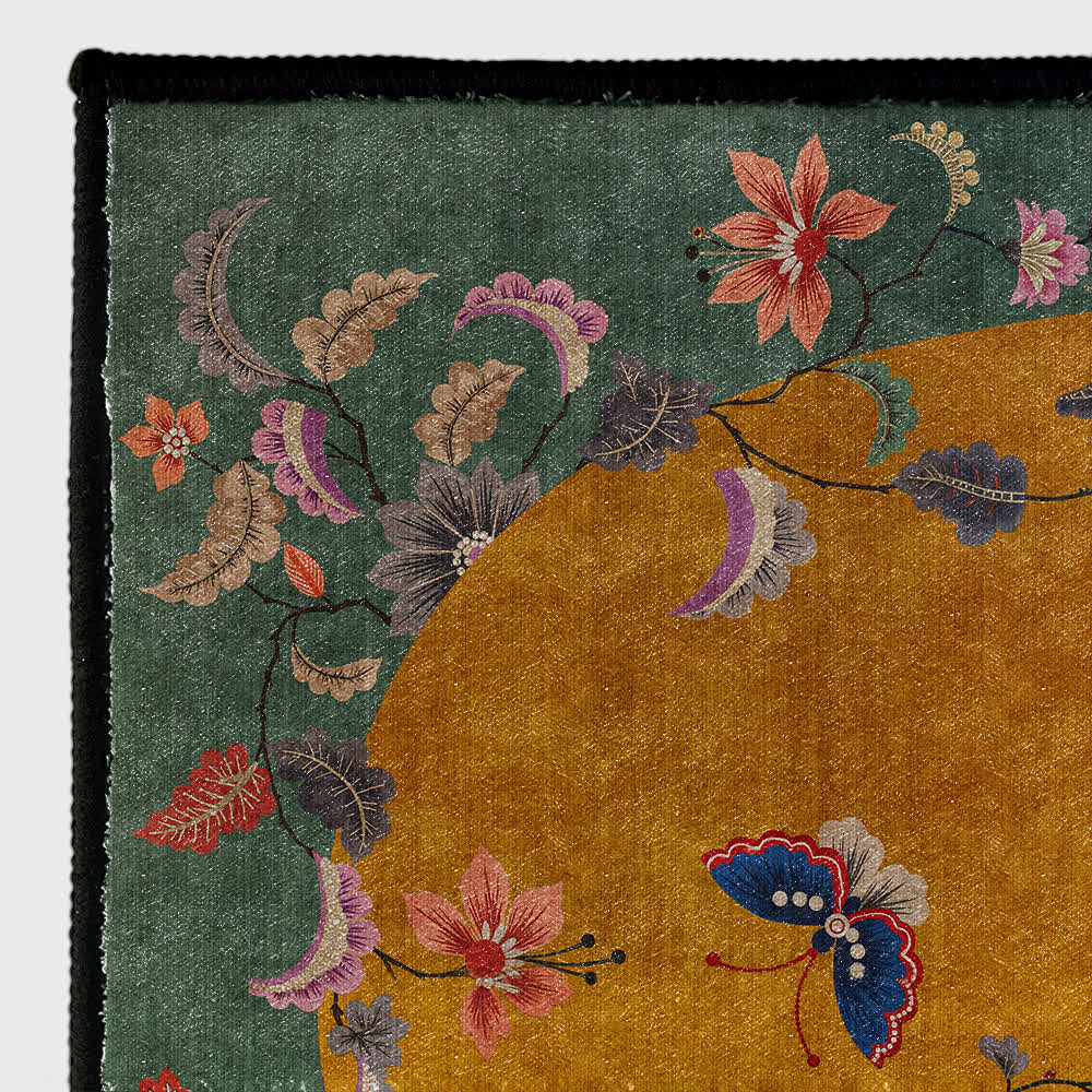 Tapis antidérapant et pliable avec motif de fleurs et d'oiseaux
