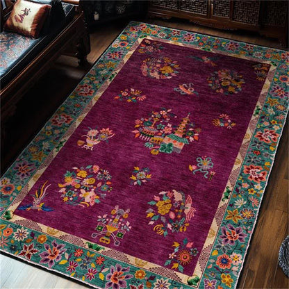 Tapis antidérapant d'intérieur/extérieur à motif floral rétro