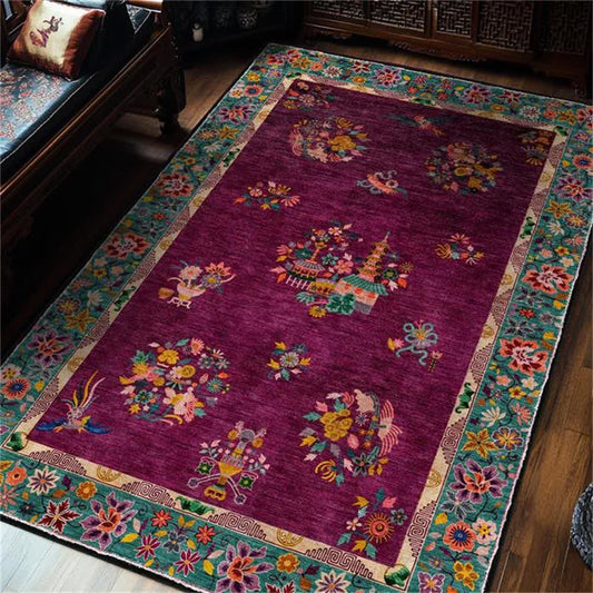 Tapis antidérapant d'intérieur/extérieur à motif floral rétro