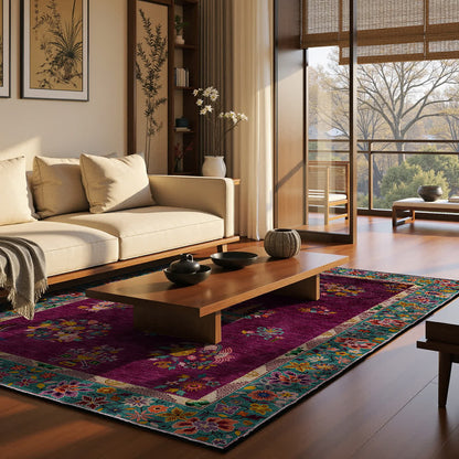 Tapis antidérapant d'intérieur/extérieur à motif floral rétro