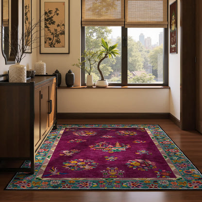 Tapis antidérapant d'intérieur/extérieur à motif floral rétro
