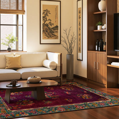 Tapis antidérapant d'intérieur/extérieur à motif floral rétro