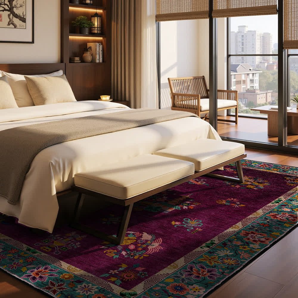 Tapis antidérapant d'intérieur/extérieur à motif floral rétro