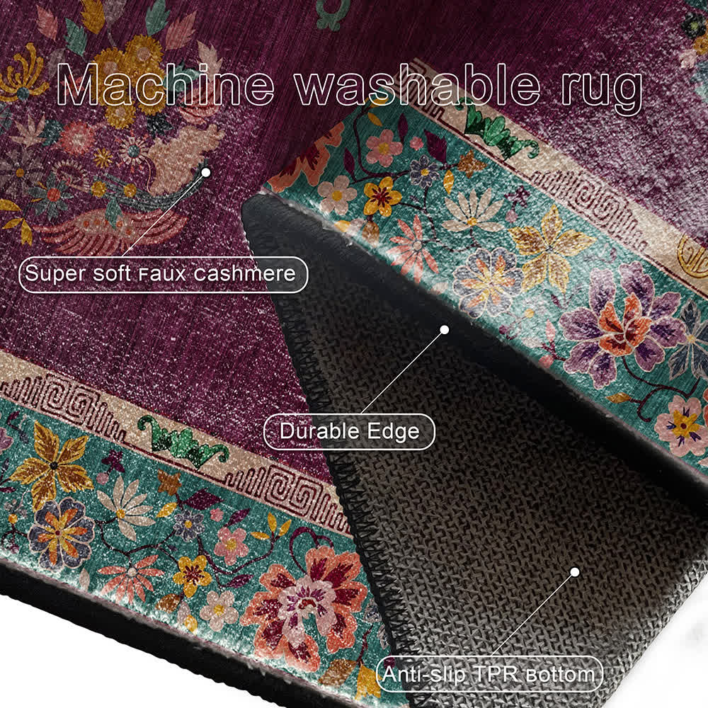 Tapis antidérapant d'intérieur/extérieur à motif floral rétro