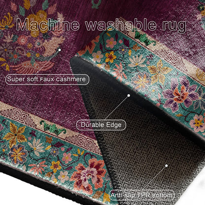 Tapis antidérapant d'intérieur/extérieur à motif floral rétro