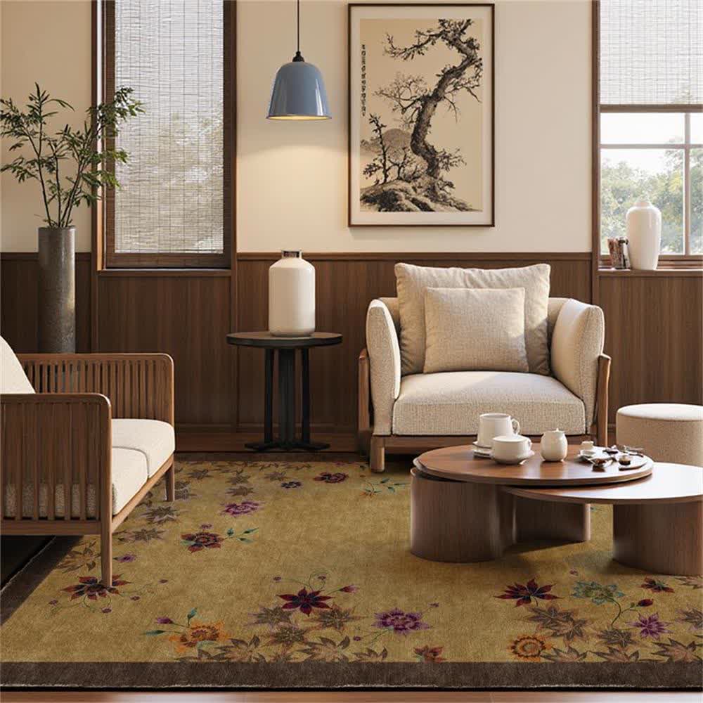 Tapis antidérapant d'intérieur et d'extérieur avec motif floral en feuille d'érable