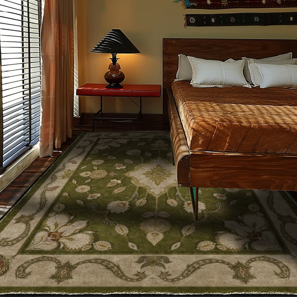 Tapis ethnique persan antidérapant à motifs floraux