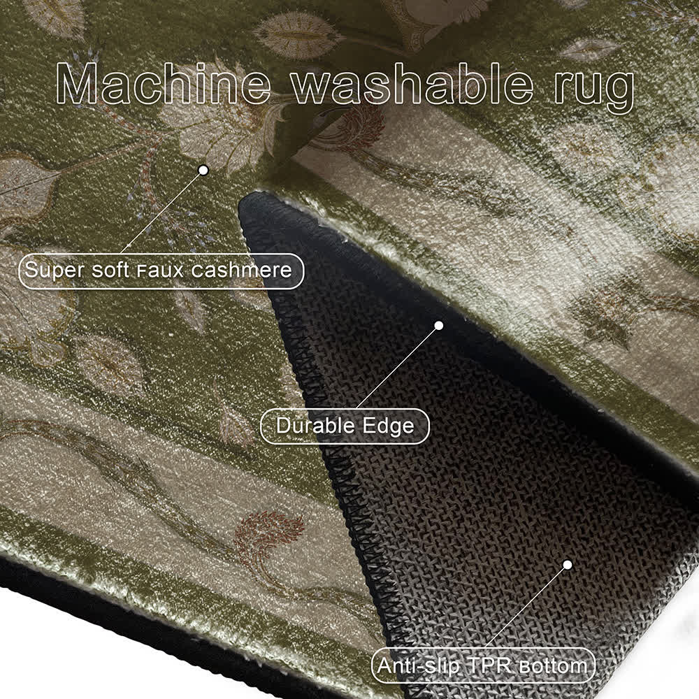 Tapis ethnique persan antidérapant à motifs floraux