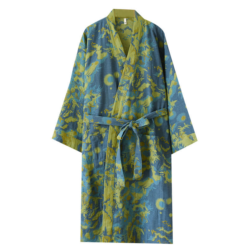 Peignoir pastoral double épaisseur en coton jacquard teint en fil