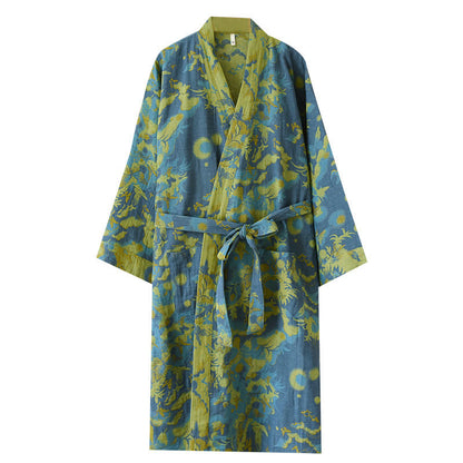 Peignoir pastoral double épaisseur en coton jacquard teint en fil