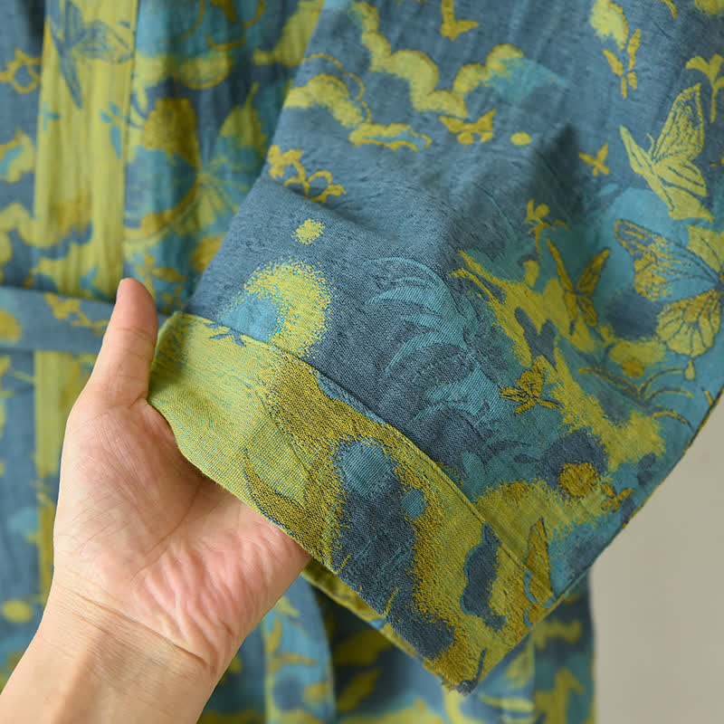 Peignoir pastoral double épaisseur en coton jacquard teint en fil