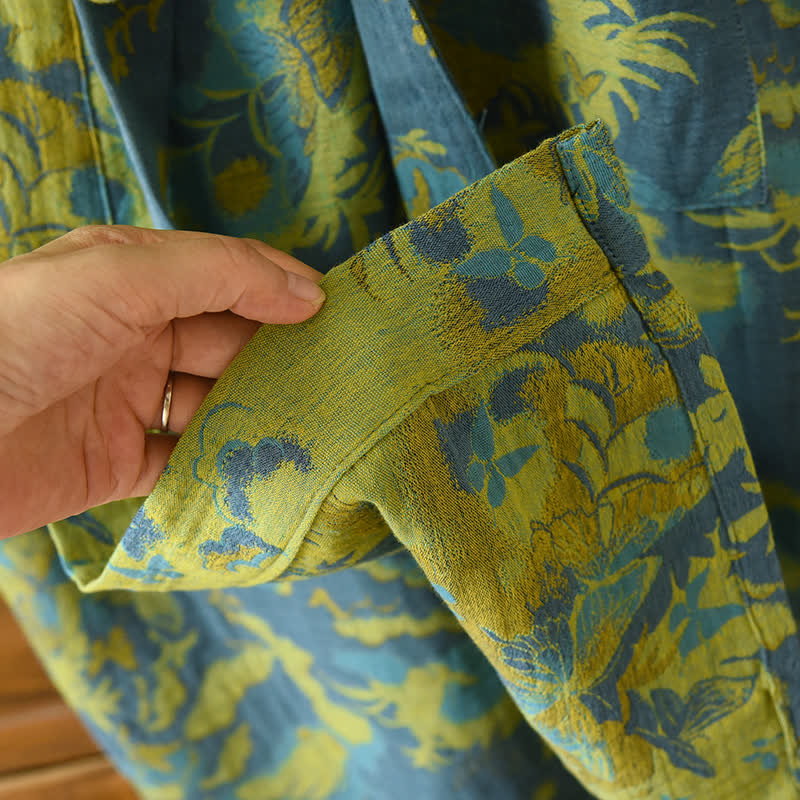 Peignoir pastoral double épaisseur en coton jacquard teint en fil