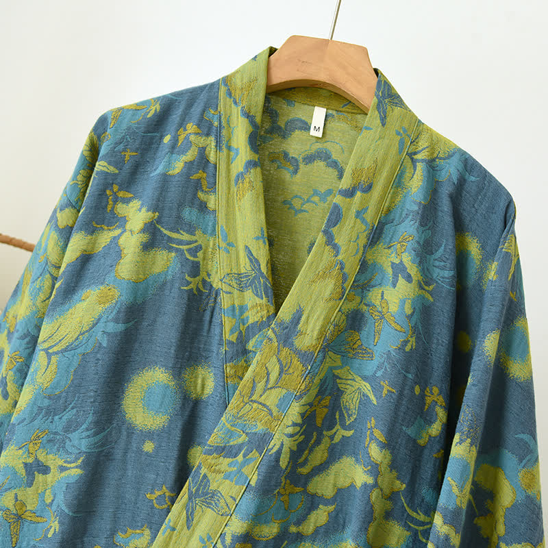 Peignoir pastoral double épaisseur en coton jacquard teint en fil
