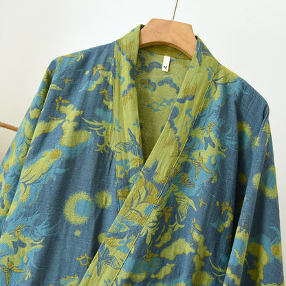 Peignoir pastoral double épaisseur en coton jacquard teint en fil