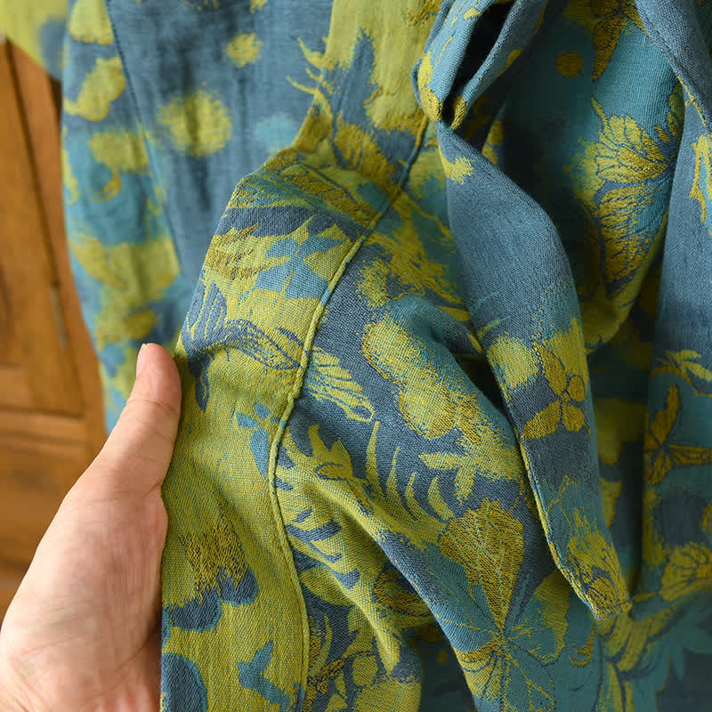 Peignoir pastoral double épaisseur en coton jacquard teint en fil
