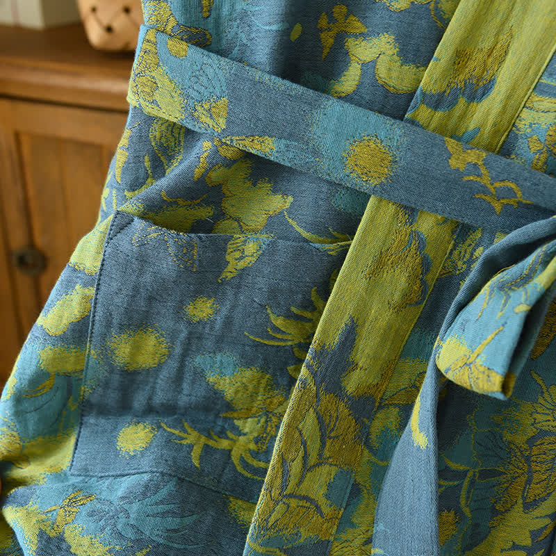 Peignoir pastoral double épaisseur en coton jacquard teint en fil