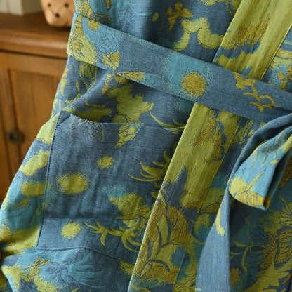 Peignoir pastoral double épaisseur en coton jacquard teint en fil