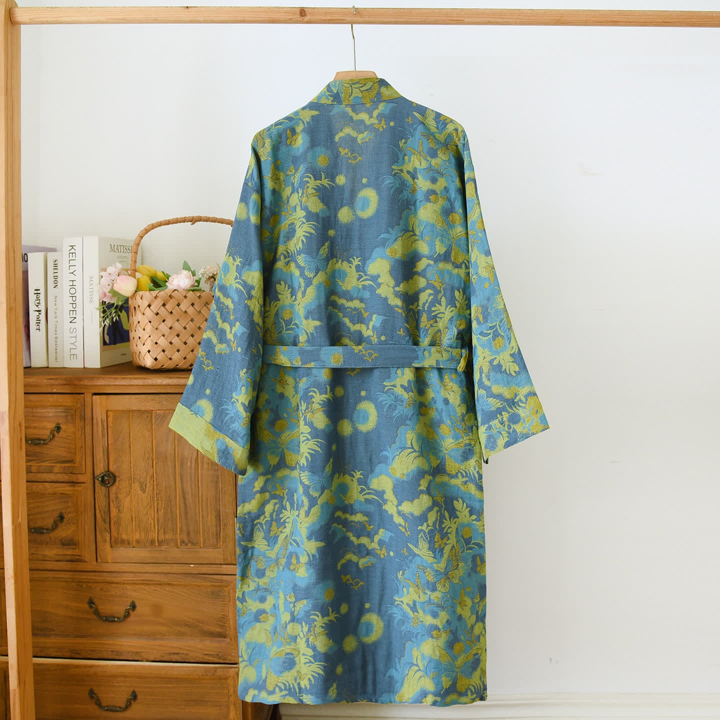 Peignoir pastoral double épaisseur en coton jacquard teint en fil