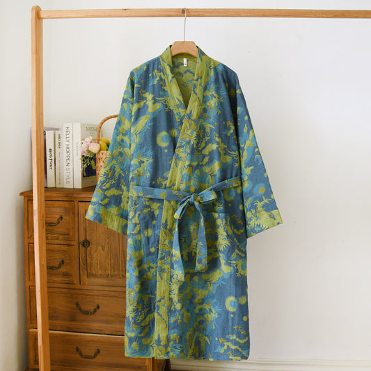 Peignoir pastoral double épaisseur en coton jacquard teint en fil