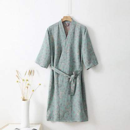 Peignoir en gaze double épaisseur en jacquard teint en fil avec motif floral et papillon