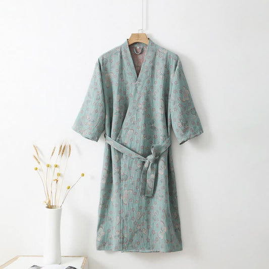 Peignoir en gaze double épaisseur en jacquard teint en fil avec motif floral et papillon