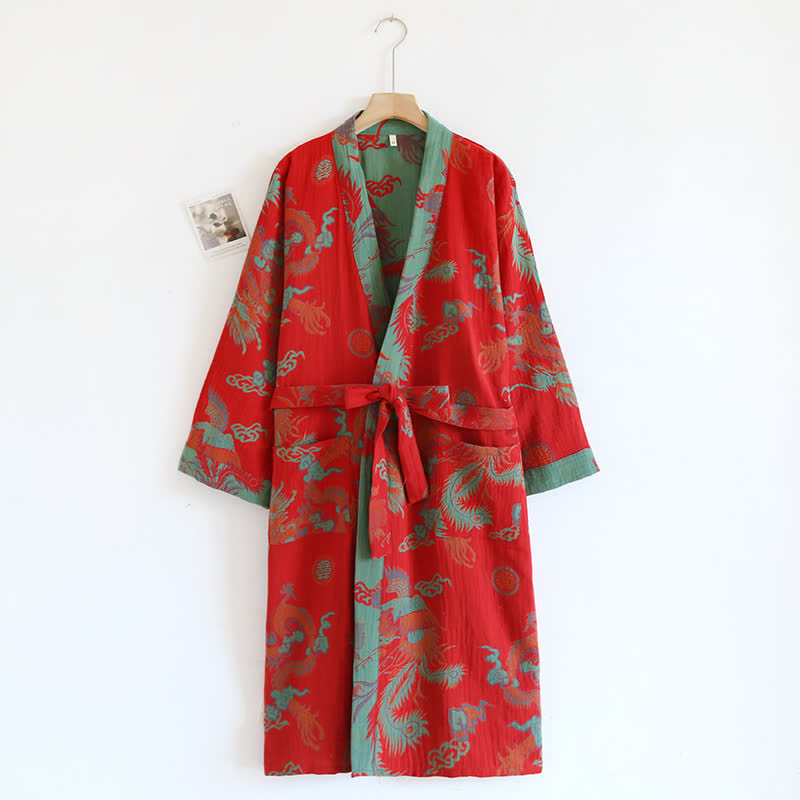 Peignoir en jacquard de coton teint en fil avec imprimé rétro