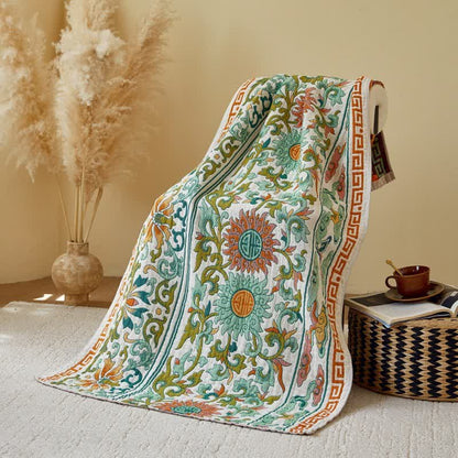 Serviette de bain absorbante en gaze de pur coton avec motif floral rétro