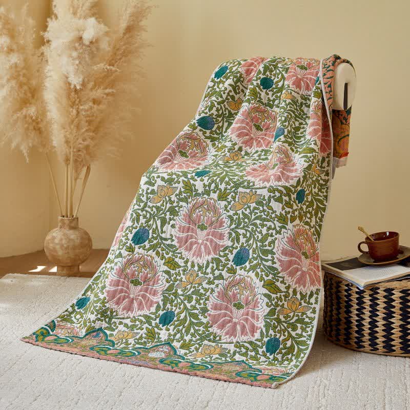 Serviette de bain absorbante en gaze de pur coton avec motif floral pastoral