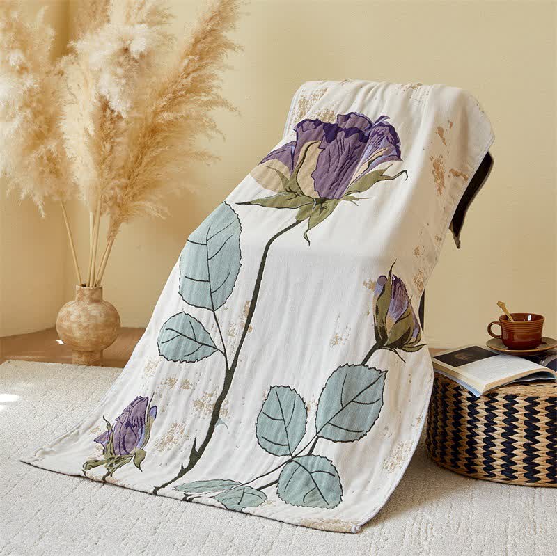 Serviette de bain en gaze de coton absorbante et à séchage rapide avec imprimé floral